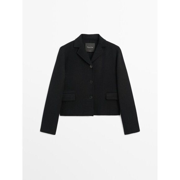 Massimo Dutti Mens Blazer Jacket M Black Textured Wool Blend Coat 6410/730 NWT - Picture 3 of 10